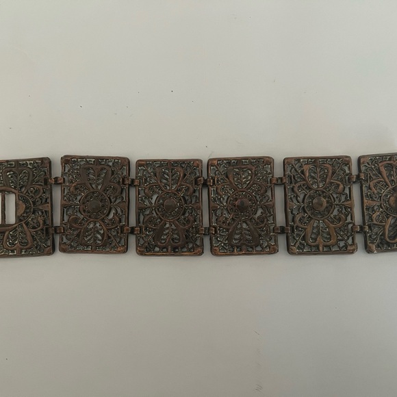 Vintage retro plated copper super wide bracelet, cuff ornate cut outs - Picture 5 of 5